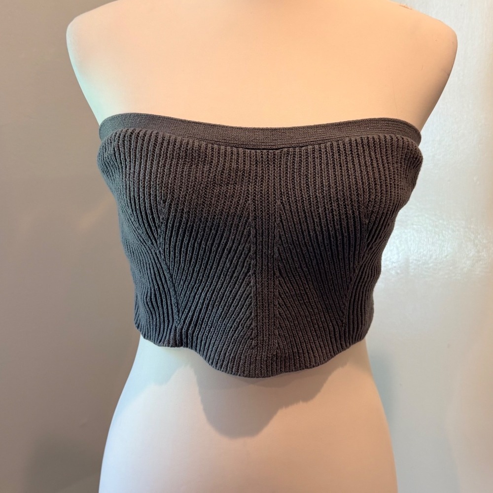 Kendall & Kylie Charcoal Grey Ribbed Knit Corset Tube Top | Size M
